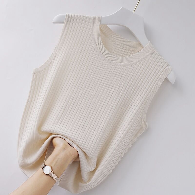 Camisoles Tanks YEMOGGY Women's Clothing Tank Top Women's Ice Silk Bra Solid Knit Bottom Sleeveless T-shirt Summer Inner Wear 230407