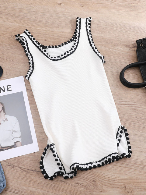 Camisoles Tanks Split Elegant Spring/Summer Women's O-Neck Knitted Tank Top Baisc Camis Casual Sleeveless Tank Top Women's Slim Tank Top Sho