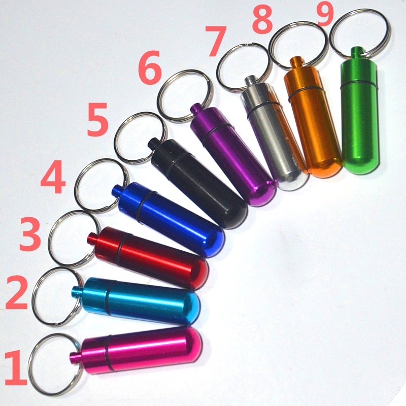 Portable Aluminum Pill Bottle Key Ring WaterProof Tablet Box Keychain Drug Stash Container Storage Outdoor Cash Case Holder Customized Logo Wholesale 