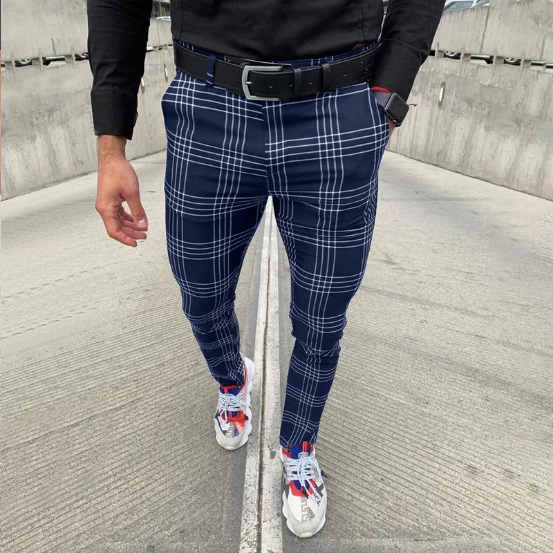 Men's Pants Summer Men's Casual Pants Plaid Social Stretch Trousers Mid Waist Skinny Business Office Working Party Male Suit Pants Autumn 23