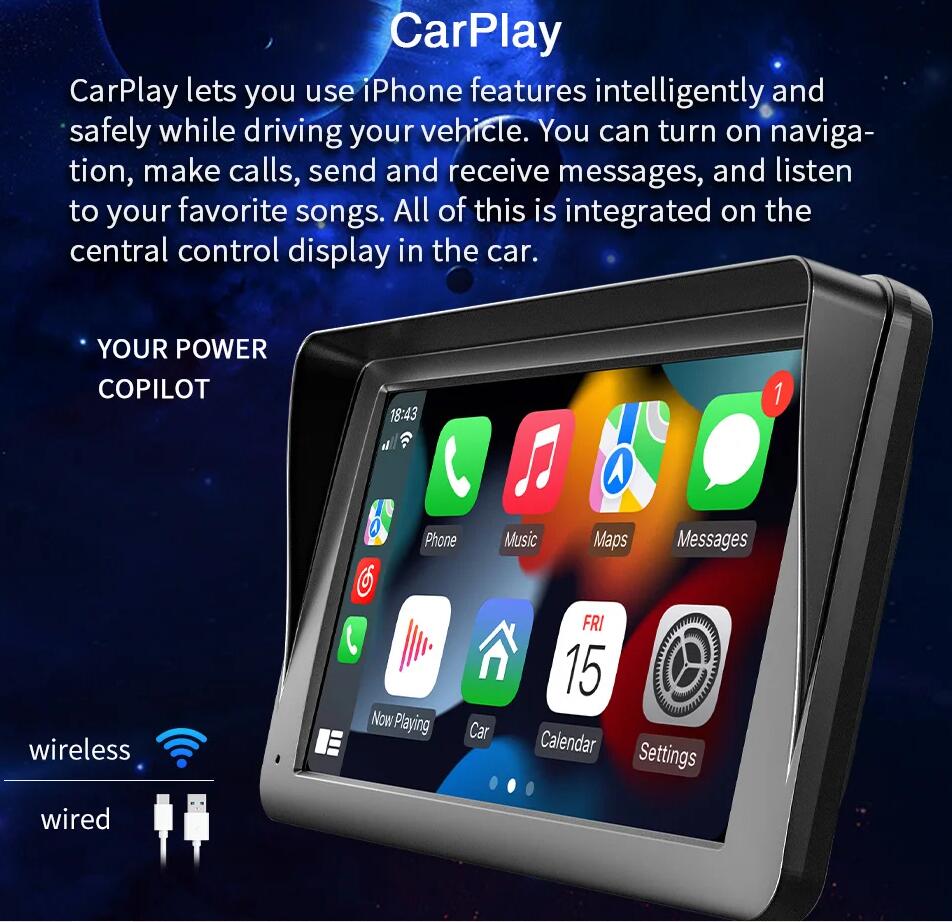 Portable 7 inch Car Ra Android Auto Wireless Carplay Car Stereo Rotated 270 Degree USB SD FM GPS Navigation Au Universal C251017