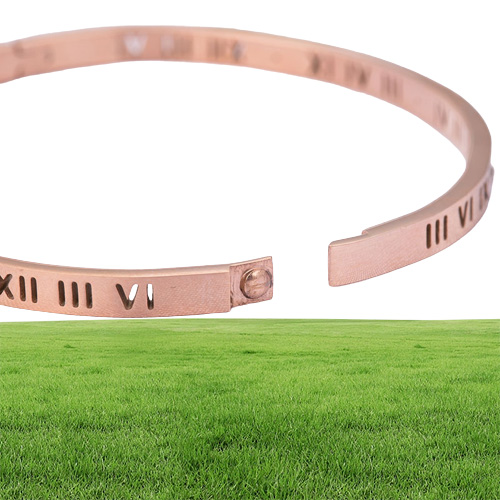 Bangles bracelet designer jewerly Women Hollowedout Roman number bangle Rose gold bracelets for couples with openings
