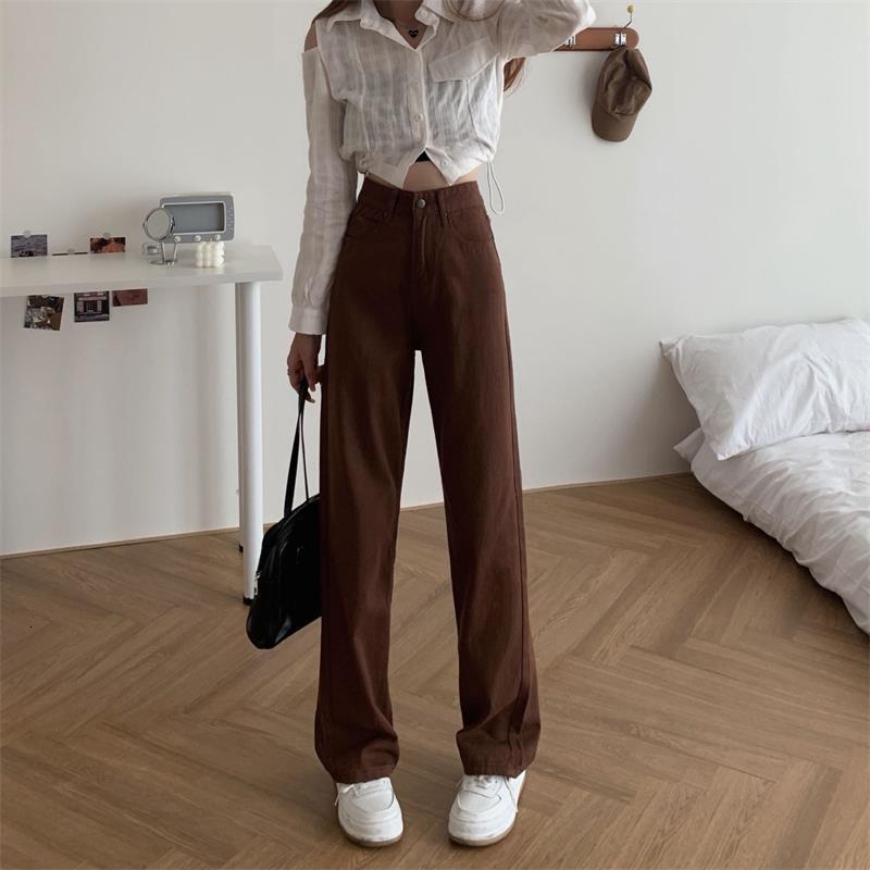 Women's Jeans Summer women's brown jeans loose waist straight wide leg denim women's Y2k casual street clothes vintage luggage suit 230
