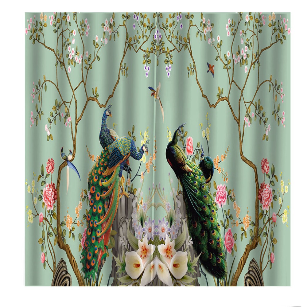 green curtains flower curtain 3D Curtain Printing Blockout Polyester Photo Drapes Fabric For Room