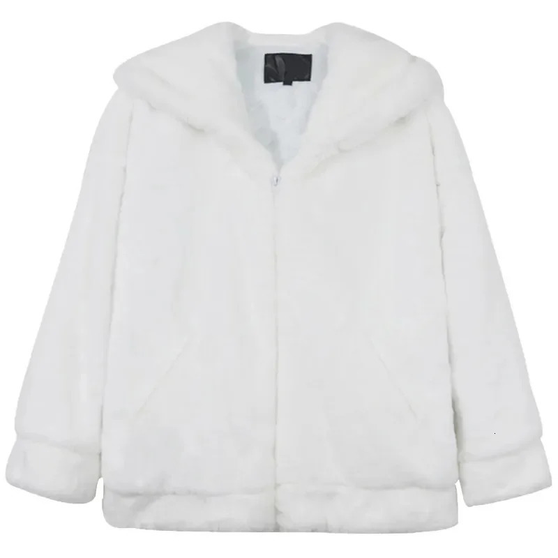 Men's Jackets Winter Oversized White Faux Fur Coat Men with Hood Long Sleeve Zipper Casual Loose Fluffy Jacket for Style 2024 231107