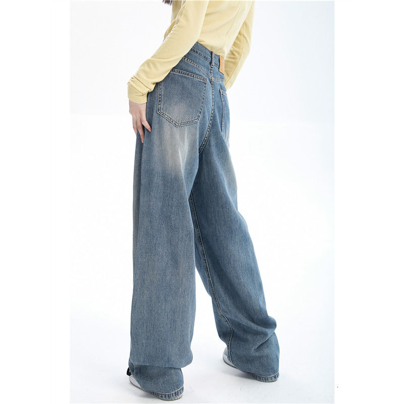 Women's Jeans Women's Blue Jeans Contrast Color High Waist American Street Wide Leg Pants Fashion Bag Retro Straight Autumn Trousers 230407