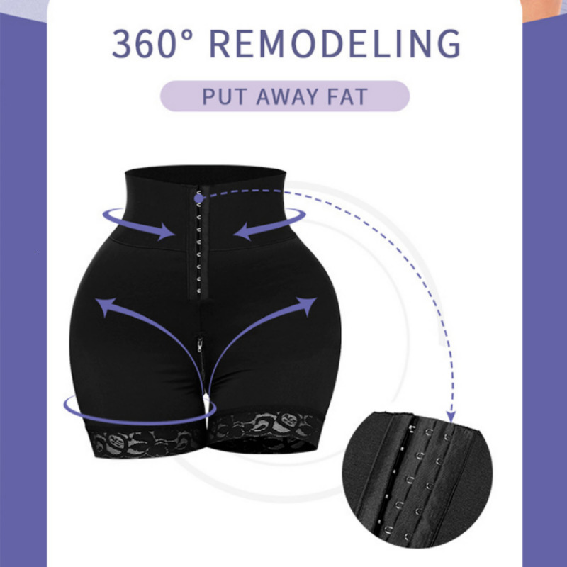 Women's Shapers Fajas Colombia Weight Loss Lace Hip Elevator Charming Curve BBL Hourglass Short 3 Hook Waist Trainer Body Shape Female 230407