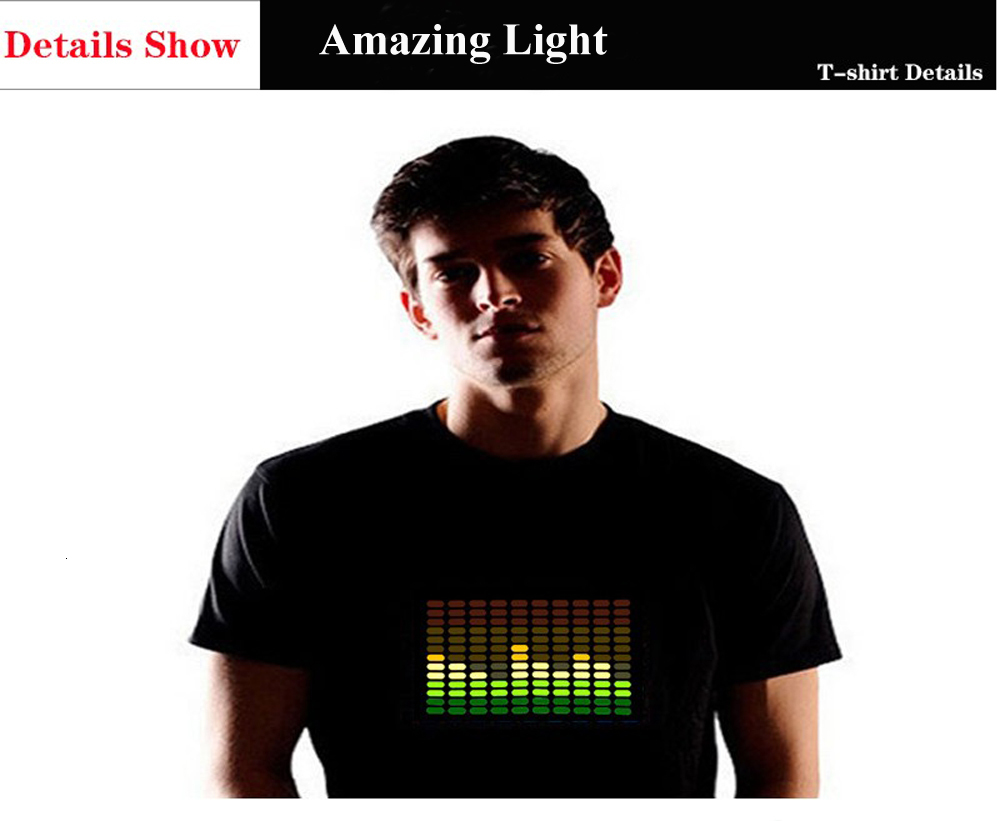 Men's T-Shirts Selling Sound Active Equalizer El T-shirt Equalizer Light Up and Down Led T-shirt Flash Music Activated Led T-shirt 230407