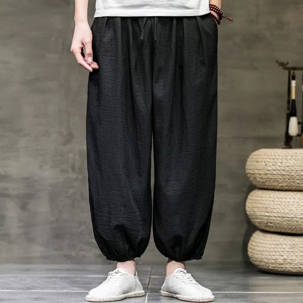 Men's Pants Harajuku men's harem pants men's summer cotton linen jogging pants men's retro Chinese style sports pants fashionable 