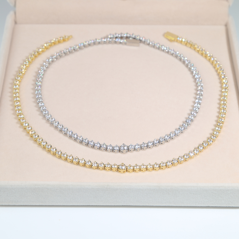 Iced out women lady punk wedding necklace paved white 3mm 4mm cz tennis choker necklaces plated gold silver wholesale hip hop jewelry