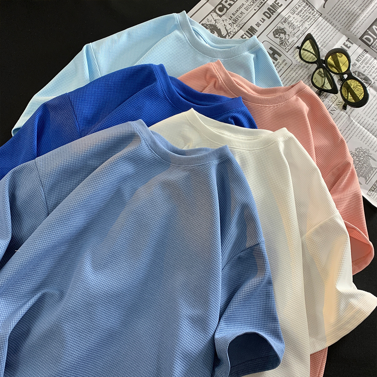 Men's T-Shirts Neploha Waffle T-shirts For Men Basic Tee Casual T shirt Oversized Tops Quality Unisex Short Tshirts Tees Men Clothing 230504