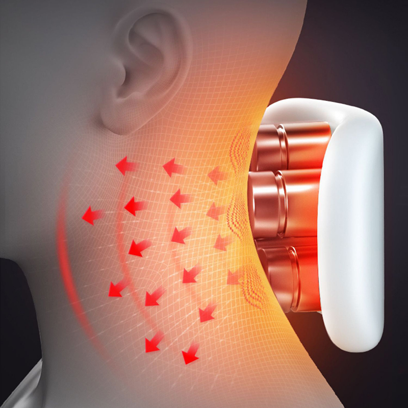 Back Massager Smart Neck Electric Vibration Pulse Cervical Rechargeable Heating Voice Massage Pain Relief Relax 230406