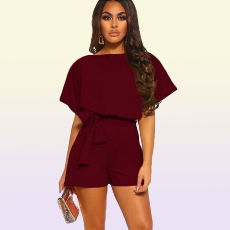 Women039s Jumpsuits Rompers Loose Casual Streetwear Summer Overalls For Women Bandage With Belt Short Sleeve Playsuit Solid T