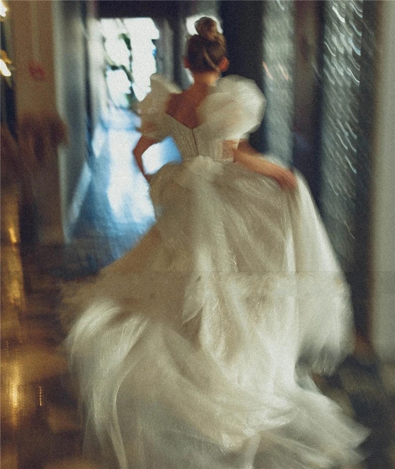 2024 Glitter A Line Wedding Dress with Detachable Skirt Off Shoulder Short Puff Sleeves Bridal Party Gowns Princess Robe De Mariage