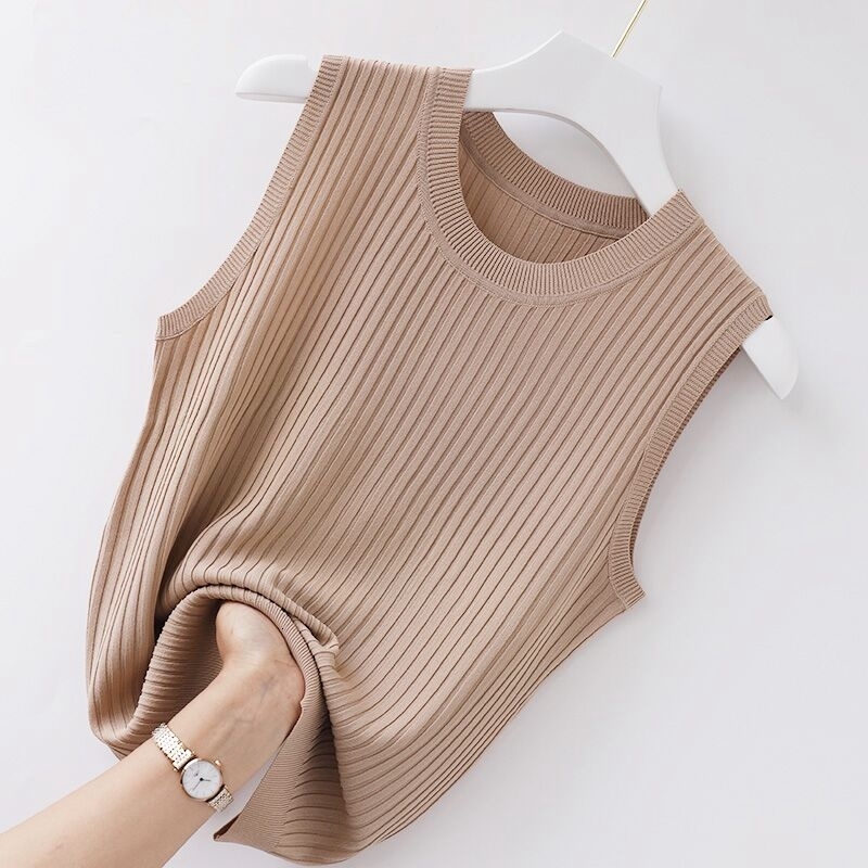 Camisoles Tanks YEMOGGY Women's Clothing Tank Top Women's Ice Silk Bra Solid Knit Bottom Sleeveless T-shirt Summer Inner Wear 230407