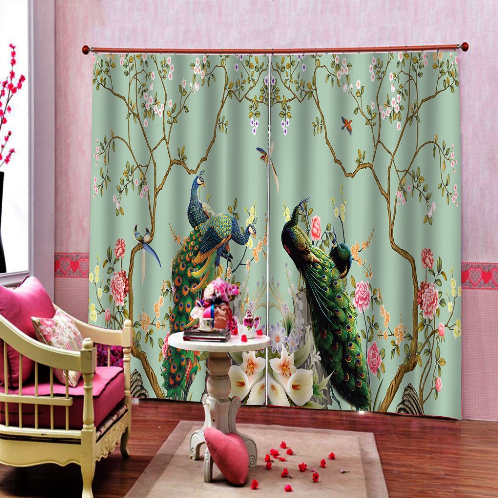 green curtains flower curtain 3D Curtain Printing Blockout Polyester Photo Drapes Fabric For Room