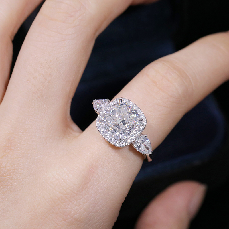 Ins Sparkling Wedding Rings Luxury Jewelry Cushion Shape 5A Cubic Zircon CZ Diamond Gemstones 925 Sterling Silver Women Engagement Open Adjustable Rin