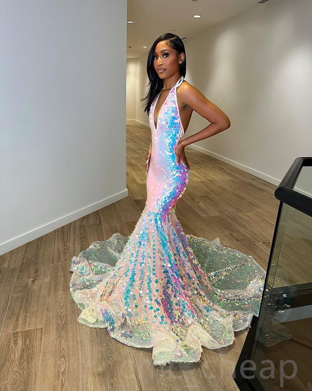 Arabic Aso 2023 Ebi Backless Mermaid Prom Dress Sequined Lace Evening Formal Party Second Reception Birthday Engagement Gowns Dresses Robe De Soiree Z