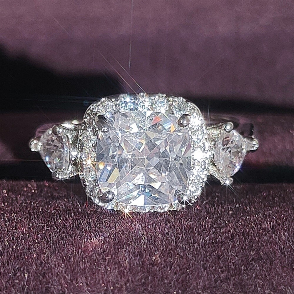 Ins Sparkling Wedding Rings Luxury Jewelry Cushion Shape 5A Cubic Zircon CZ Diamond Gemstones 925 Sterling Silver Women Engagement Open Adjustable Rin