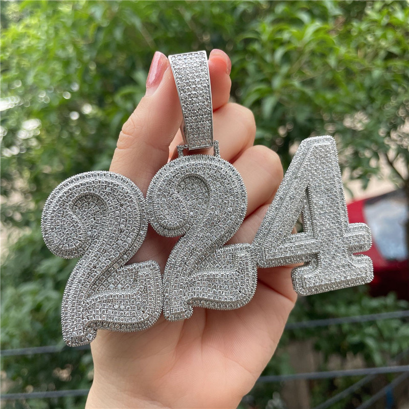 Gold Silver Colors Bling CZ Custom Big Brush Cursive Letters Pendant Necklace with 3mm 24inch Rope Chain for Men Women Gift