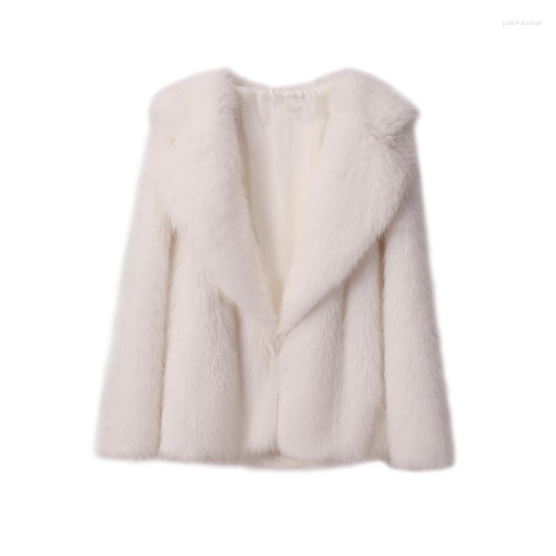 Women's Fur Women Faux Jacket Faux-fox Coats Winter Suit Collar Warm Loose Pink Female Overcoat Clothes Korea
