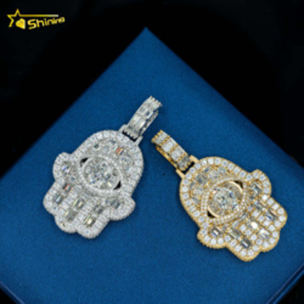 Shining jewelry sterg sier hip hop iced out vvs moissanite hamsa pendant necklace