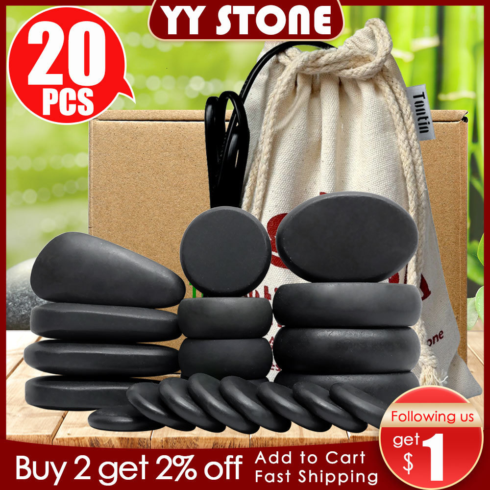 Back Massager Tontin 20pcs set Stone Massage Set Heater Box Relieve Stress Pain Health Care Lava Basalt round massage tool Stones 230406