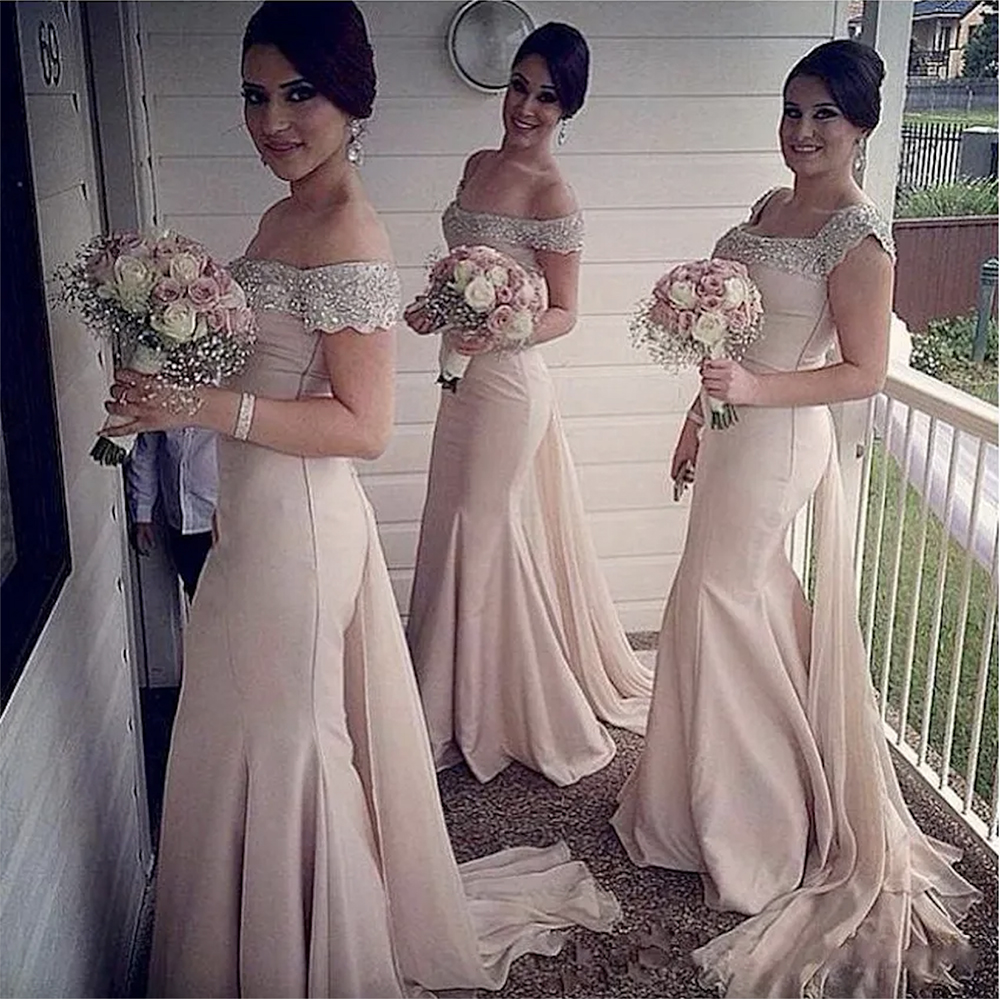 2023 Bridesmaid Dress Wedding Party Fashion Long Mermaid Hand Made Crystal Beading Sweetheart Chiffon Light Pink Color Gown Dresses