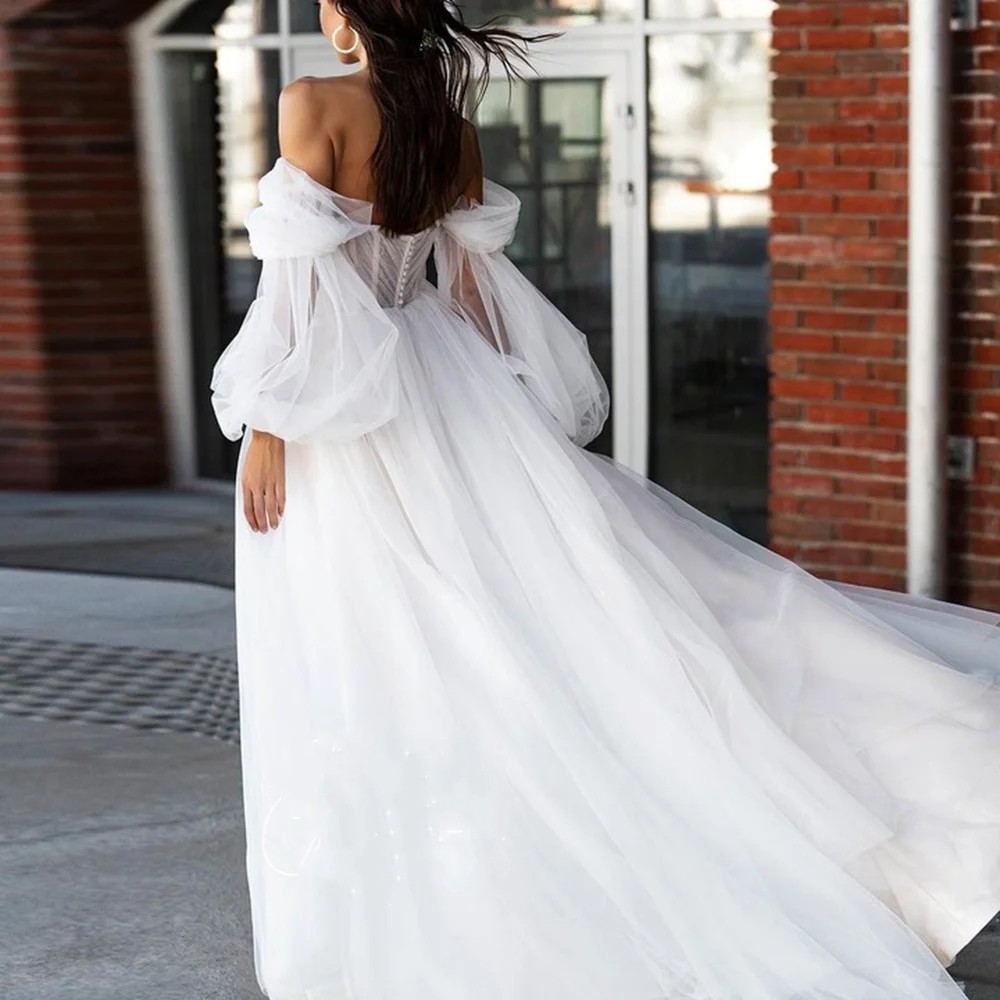 Sexy Beach Sweetheart Wedding Dress Embroidery Lace High Side Split Detachable Sleeves Boho A-Line Bride Gown Backless Tulle Button Train