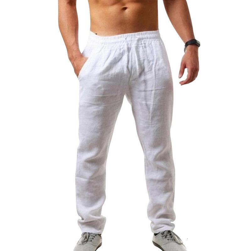 Men's Pants Men's Solid Linen Pants Men's Breathable Trousers Waist Loose Pants Men's Casual Jogger Fitness Street Suit S-3XL 2304