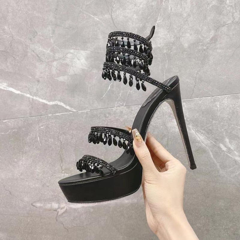 sandals Rhinestone chandelier heels Snake Strass stiletto Evening shoes 12cm Cleo women's platform pump thick Ankle Wraparound designer factory shoe With box