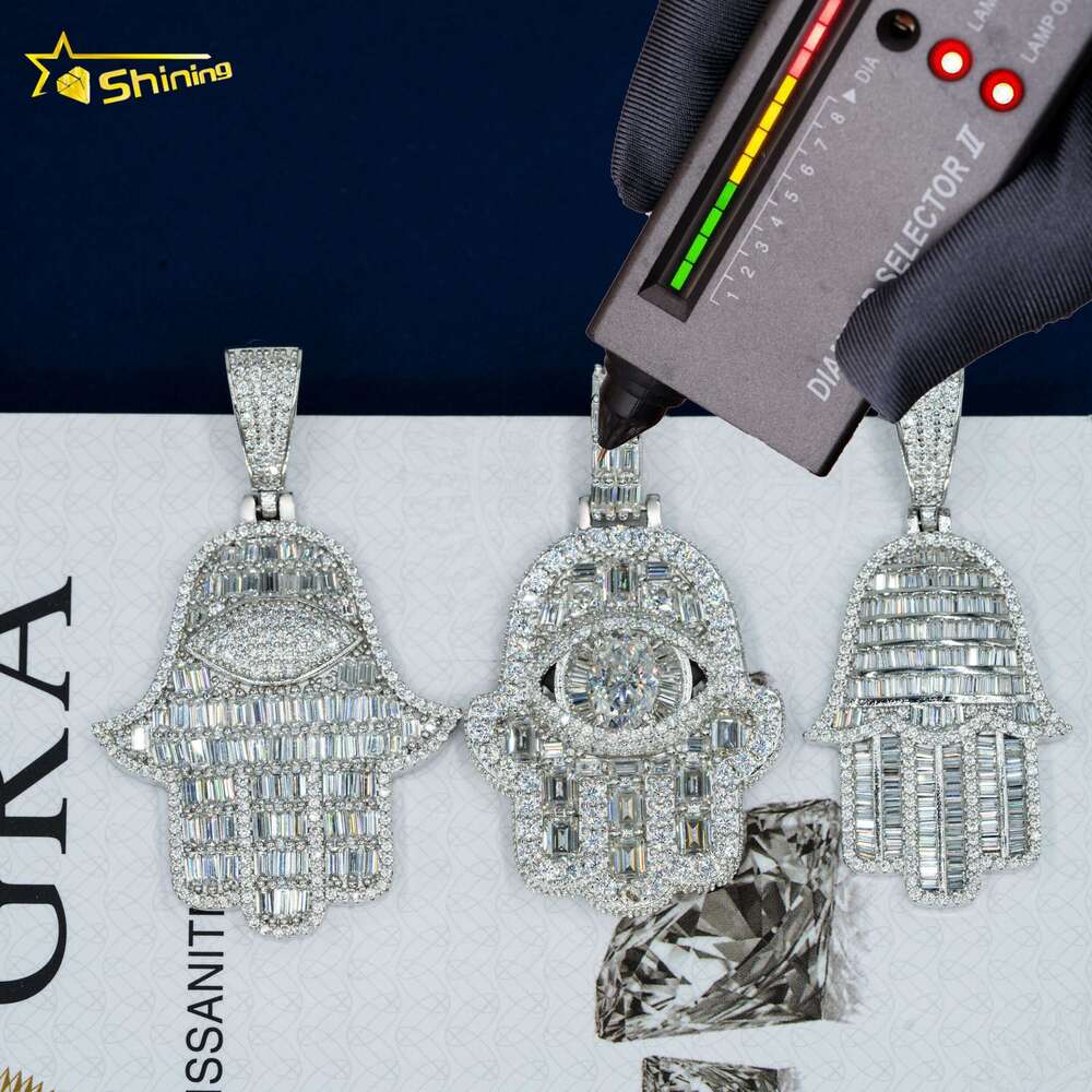 Shining jewelry sterg sier hip hop iced out vvs moissanite hamsa pendant necklace
