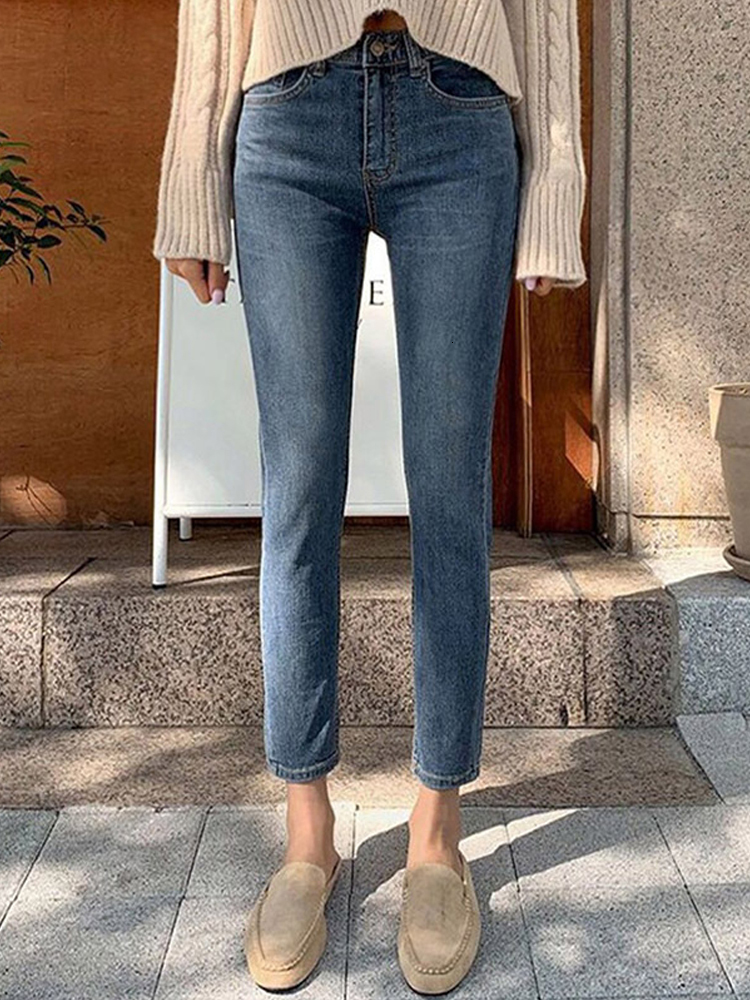 Women's Jeans Vintage blue high waist jeans suitable for women's street wear straight women's denim pants washed women's boyfriend