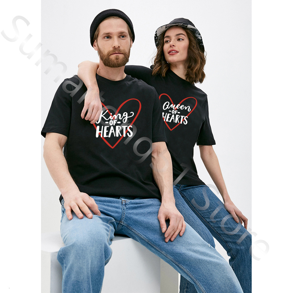 Mens TShirts King Queen Print Couple TShirt Lovers Short Sleeve ONeck Loose Tshirt Fashion Woman Man Tee Shirt Tops Clothes 230406
