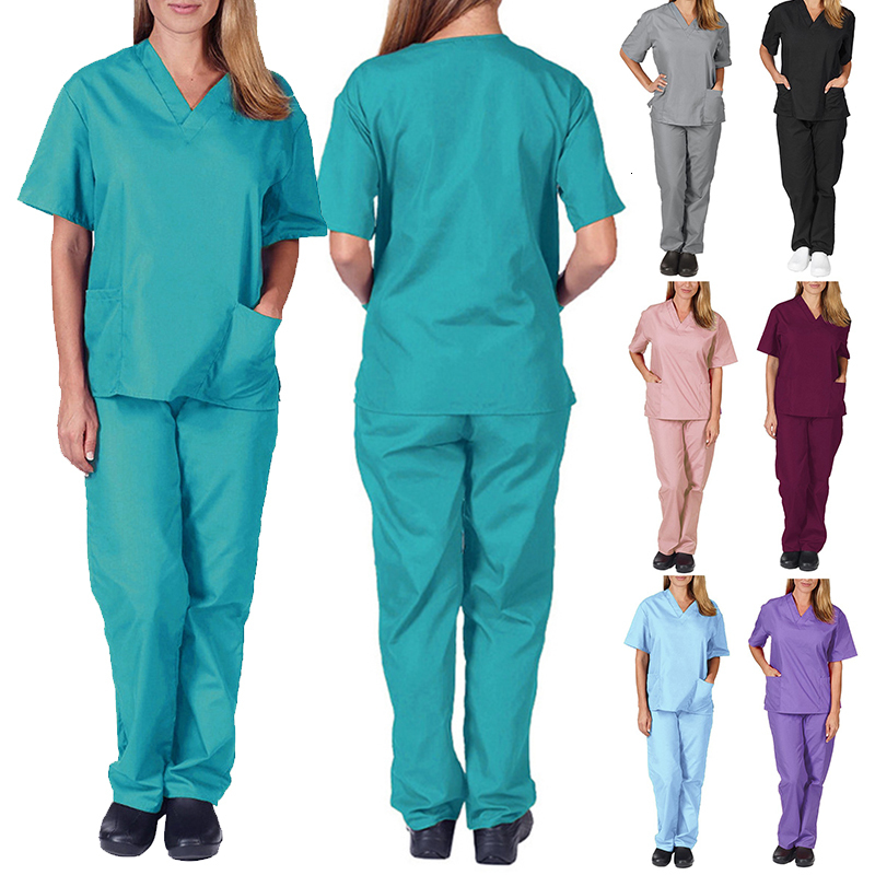 Women s Two Piece Pants High Quality Nurse Uniform Pet Grooming Care Workwear Set Scrubs Operating Room Gown Short Sleeve Elastic 230407