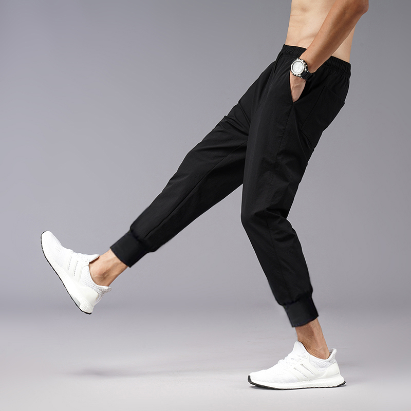 Men's Pants Men's Summer Thin Pants Korean Trend Nine Straight Tube Loose Ice Silk Elastic Sports Pants 230407