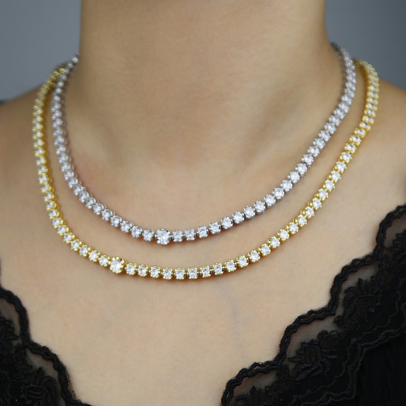 Iced out hip hop necklace paved 5A cz tennis chain choker plated gold silver for women men wedding jewerly drop ship
