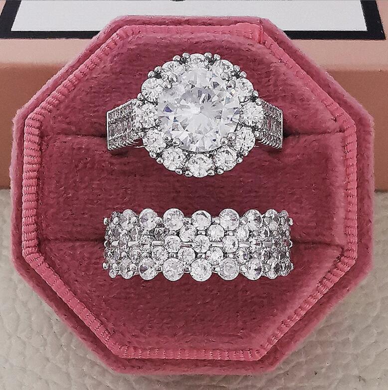 Choucong Sparkling Wedding Rings Luxury Jewelry 925 Sterling Silver Round Cut White Topaz CZ Diamond Gemstones Party Women Bridal Couple Ring Set Gift