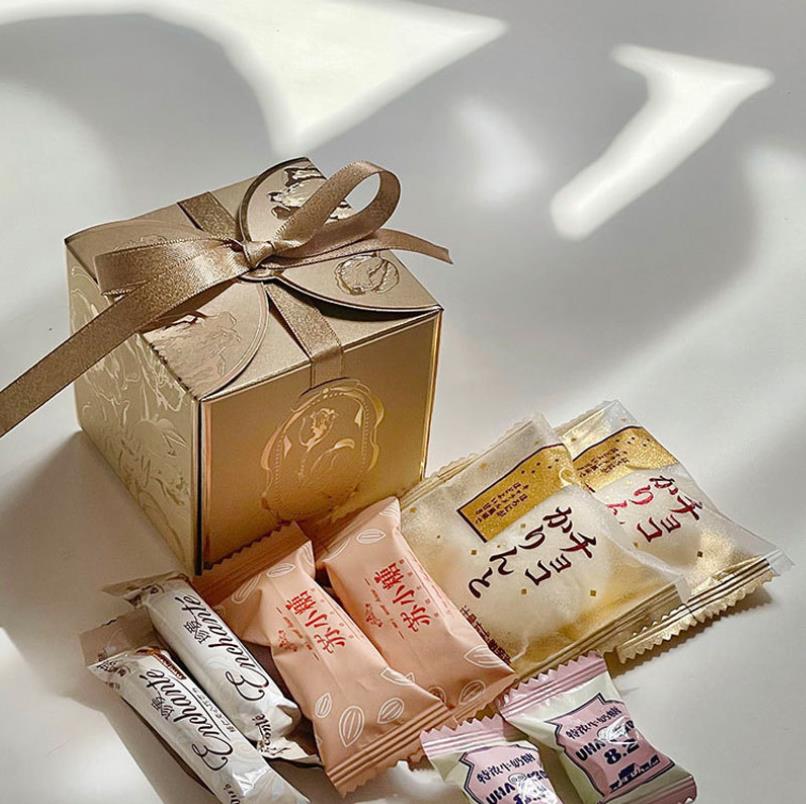 Candy Box Cookie Gift Wrap Romantic Wedding Favors Chocolate Boxes with Ribbon for Bridal Birthday Party Supplies Champaign Gold