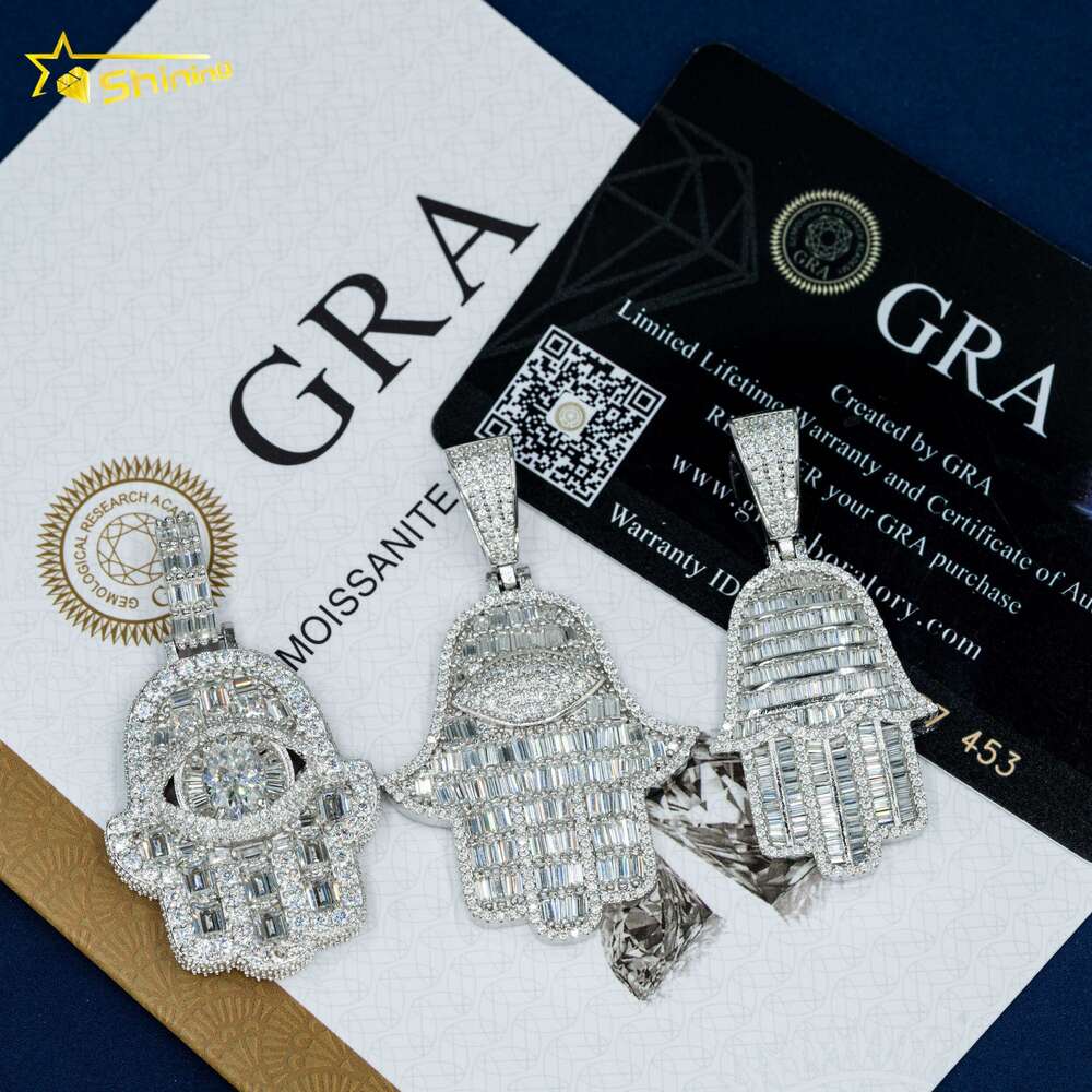 Shining jewelry sterg sier hip hop iced out vvs moissanite hamsa pendant necklace