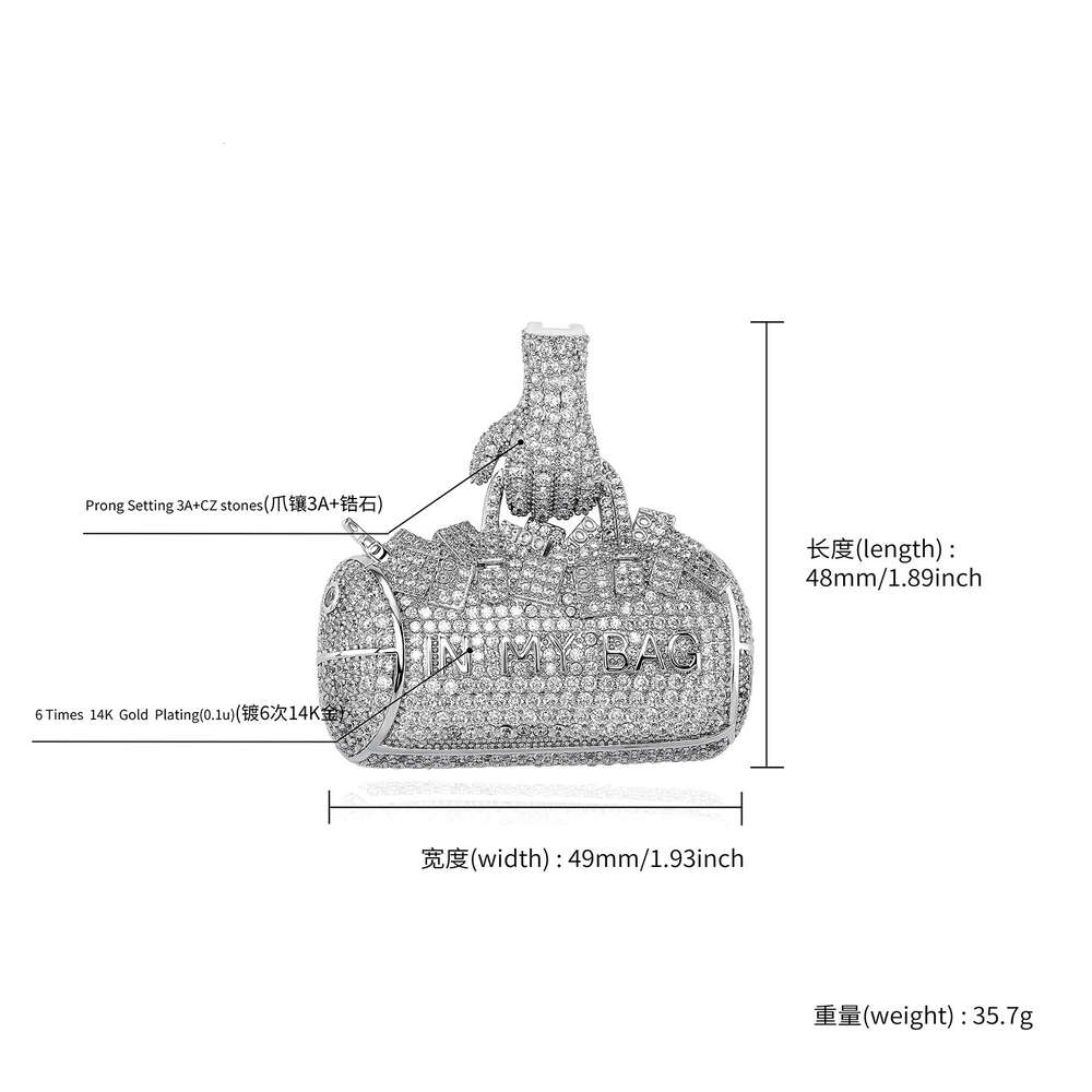 New In My Money Bag Pendant Necklace Full Zirconium Hip Hop Cubic Zirconia Stones Necklaces For Men And Women Trap Accessories Gemstone Rapper Jewelry