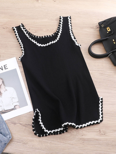 Camisoles Tanks Split Elegant Spring/Summer Women's O-Neck Knitted Tank Top Baisc Camis Casual Sleeveless Tank Top Women's Slim Tank Top Sho