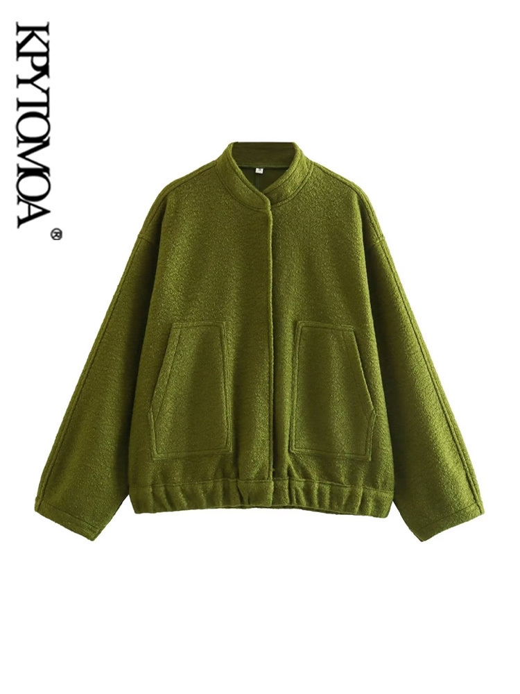 Women's Jacket's Jackets KPYTOMOA Women Fashion With Pockets Oversized Bomber Jacket Coat Vintage Long Sleeve Snap Button Female Outerwear C