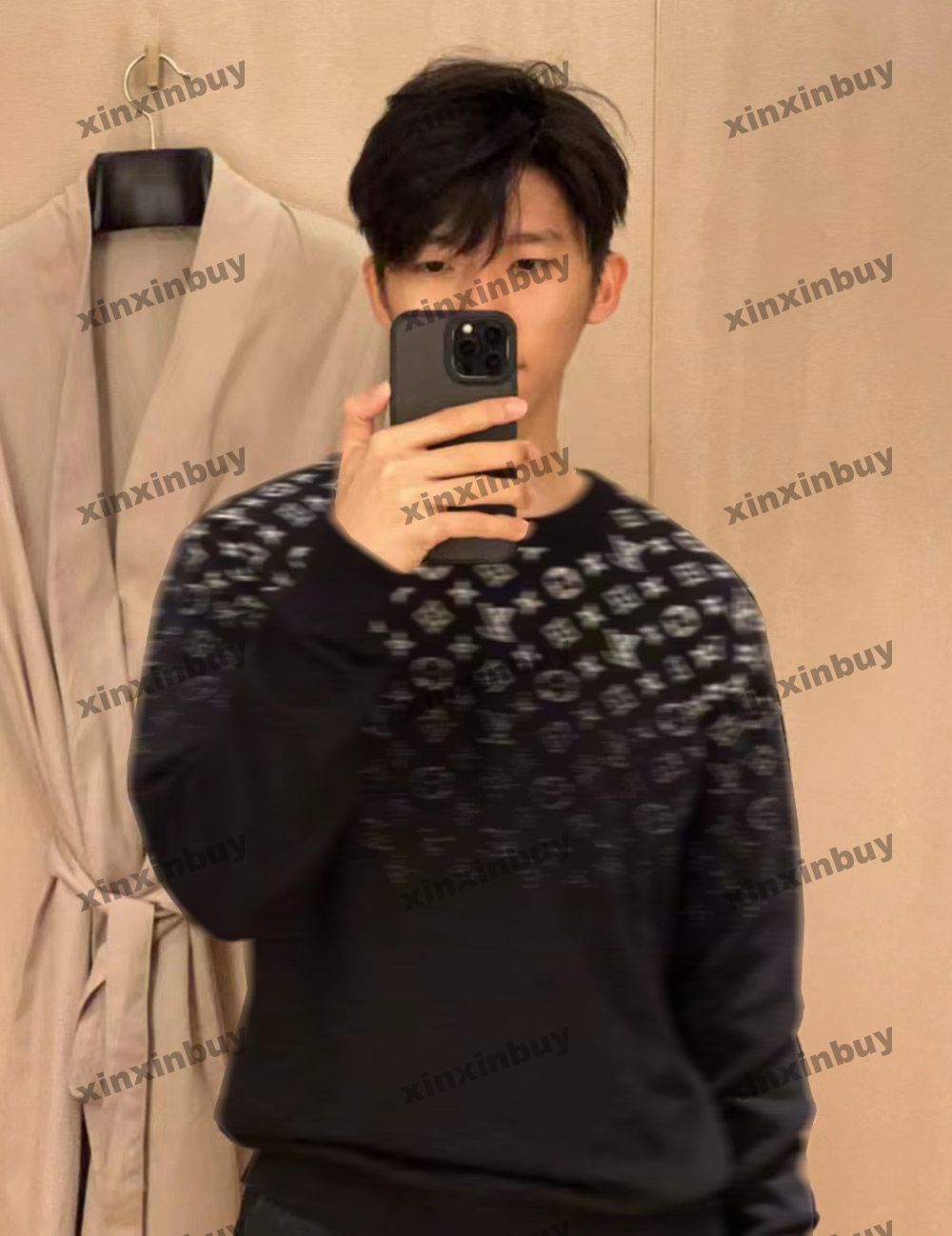 xinxinbuy Men designer Hoodie Sweatshirt SKi Gradient Letter Jacquard Pullover O-Neck long sleeve women blue Black white gray XS-2XL