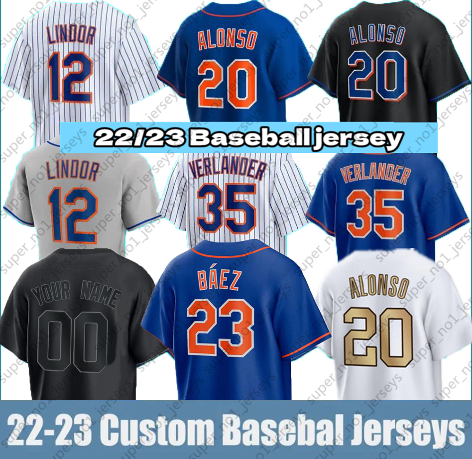 35 Justin Verlander Baseball Jersey 12 Francisco Lindor 20 Pete Alonso Kodai Senga Brandon Nimmo Mike Piazza Max Scherzer Starling Marte Eduardo Escobar Mark Canha