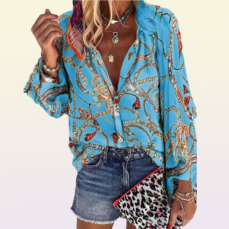 Brand Designer Designer Chain Printed Womens Shirts Fashion Plus Size Long Sleeve Blouses Casual Single Breasted Womens Tops1362574