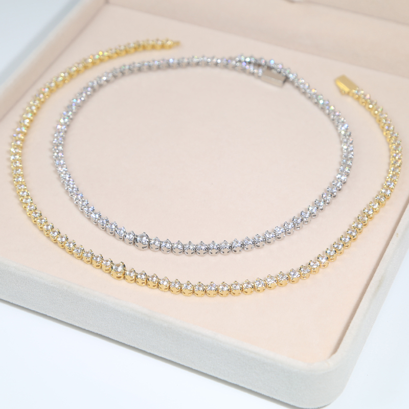 Iced out hip hop necklace paved 5A cz tennis chain choker plated gold silver for women men wedding jewerly drop ship