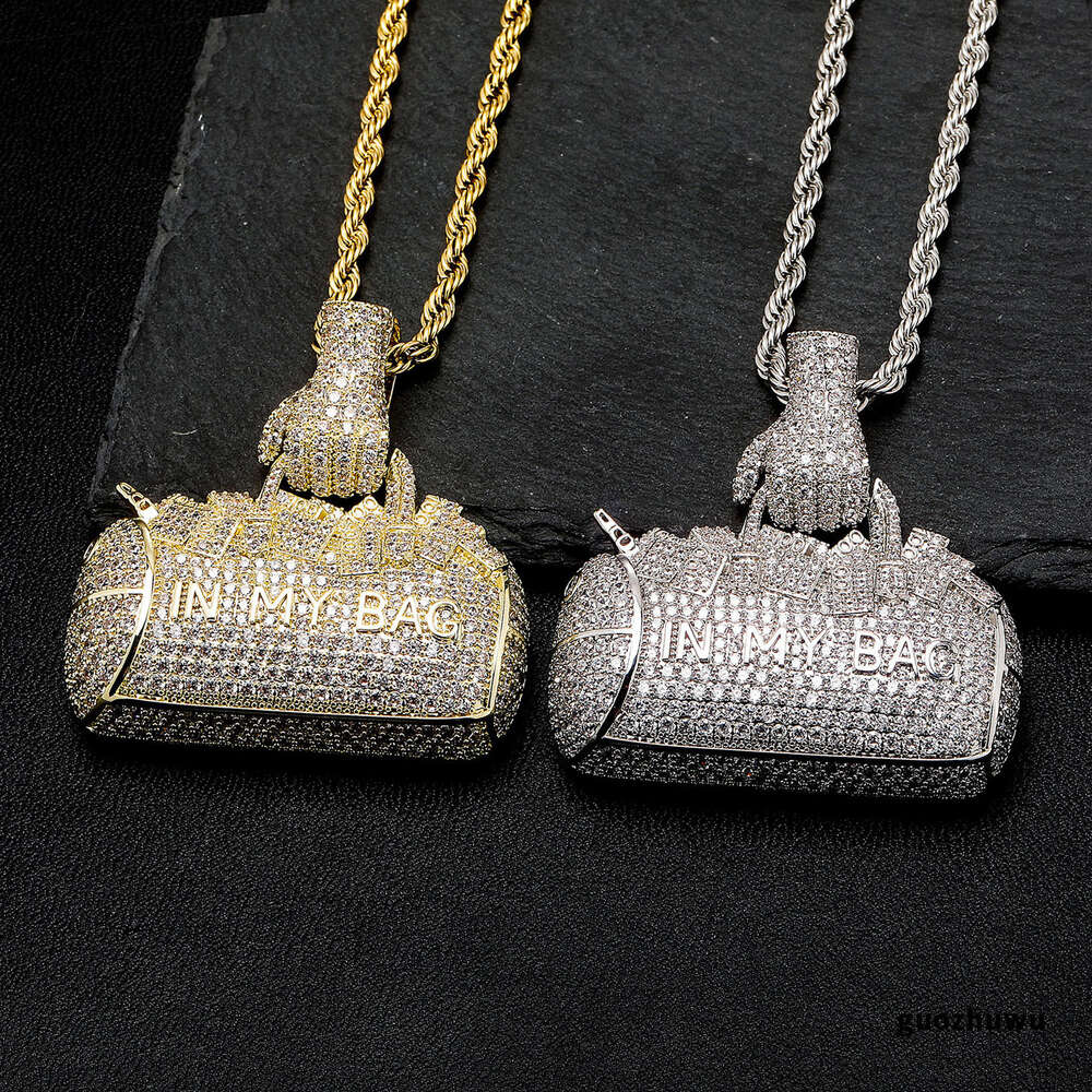 New In My Money Bag Pendant Necklace Full Zirconium Hip Hop Cubic Zirconia Stones Necklaces For Men And Women Trap Accessories Gemstone Rapper Jewelry
