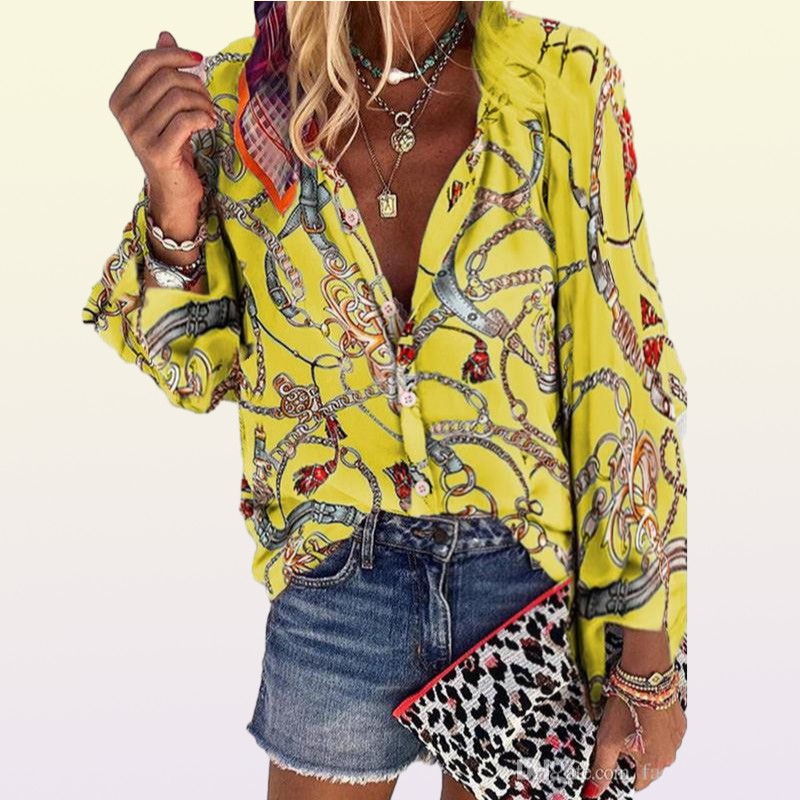 Brand Designer Designer Chain Printed Womens Shirts Fashion Plus Size Long Sleeve Blouses Casual Single Breasted Womens Tops1362574