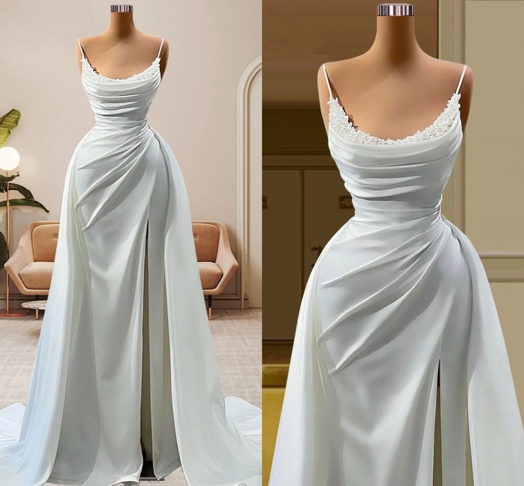 Modern Scoop Neck Wedding Dress Beige/Ivory Bridal Gowns With Detachable Train For Women 2 Pieces Vestido De Novia Casamento Custom